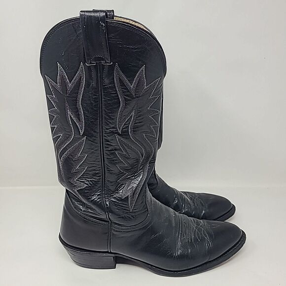 Nocona Black Cowboy Boots Men\'s US Size 8.5 D Style 8901 Leather Made in USA